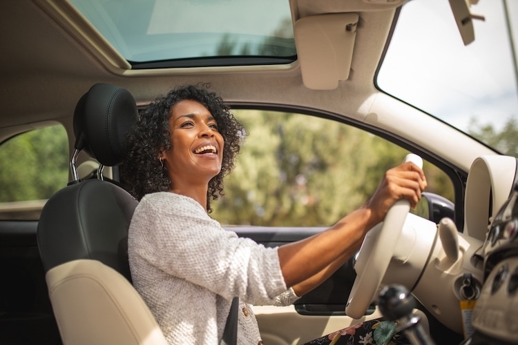 female driving car